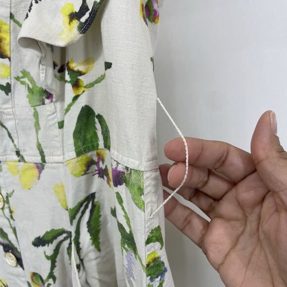 Tanya Taylor Size 8 Inez Dress‎ Linen Blend Floral Ruffle Flutter Sleeves Cream - Picture 8 of 12